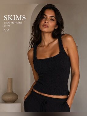 SKIMS Cozy Knit Tank Onyx Black Top S/M